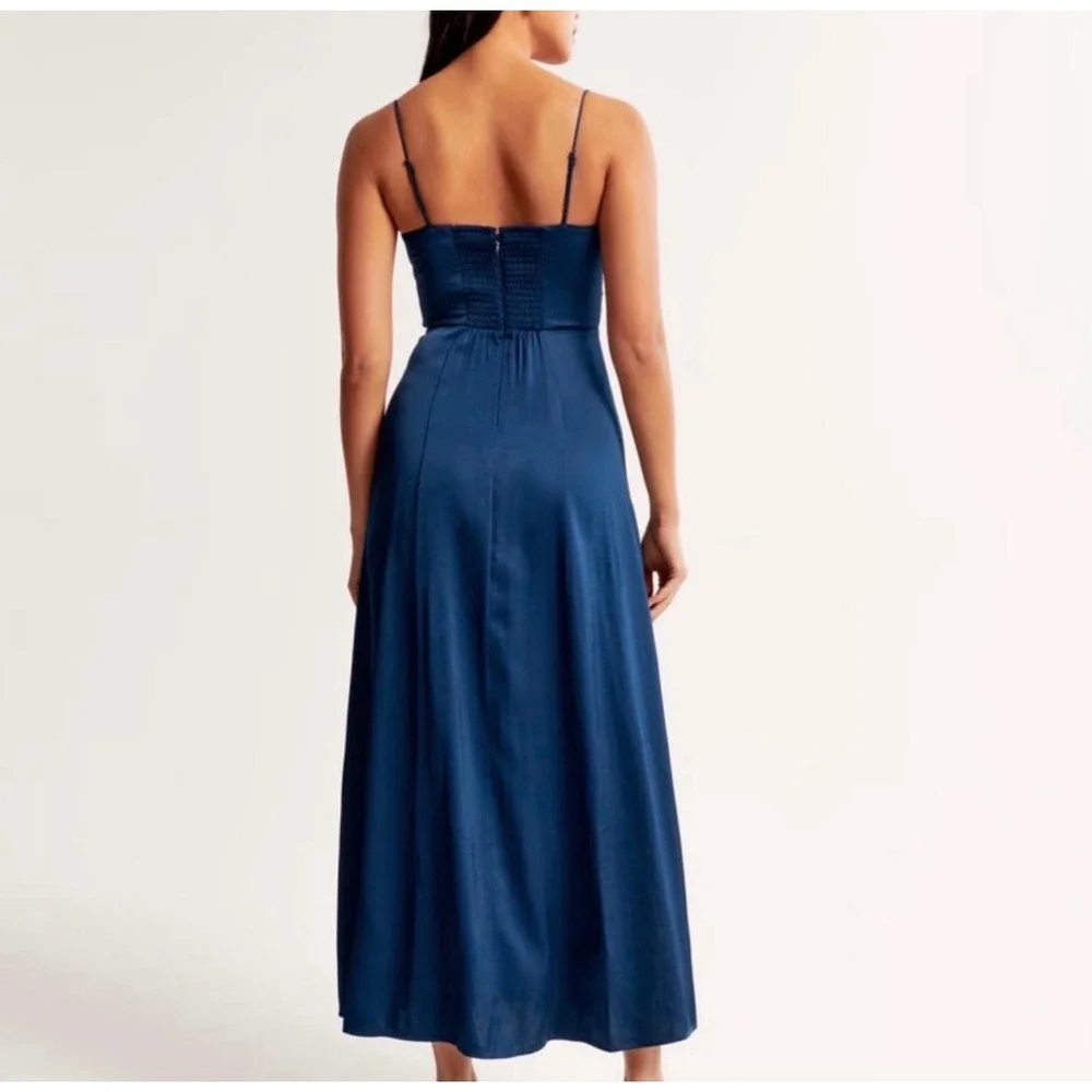 Abercrombie & Fitch Camille Satin Midi Dress Navy Blue High Slit Size Medium
